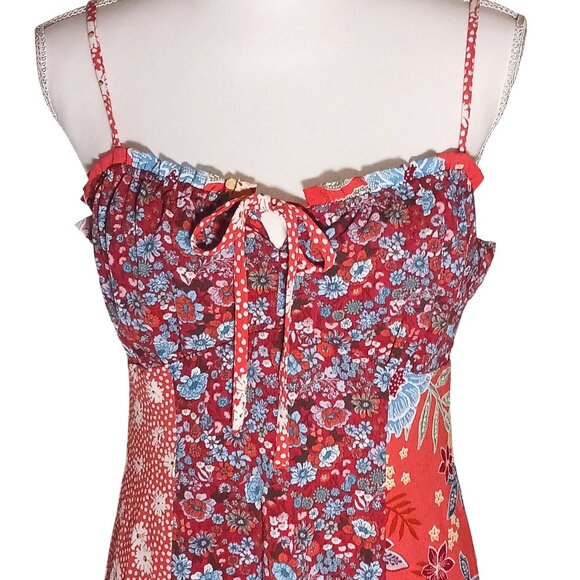 Bar III Sweetheart Neckline Brick Orange/Multi Floral Patchwork Mini Dress, M - Picture 3 of 14